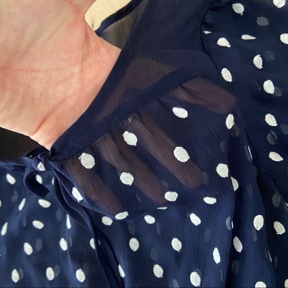 Style & Co Navy Polka Dot Sheer Shirt - Picture 3 of 3